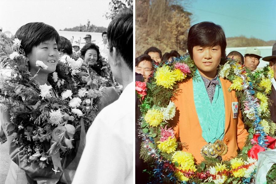김진호선수 개선환영식(좌), 서울아시안게임 김진호선수 환영식(우)